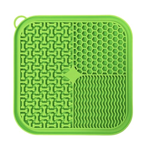 Pasdrucn Schleckmatte Hund mit 1 Silikon Spatel, Schleckmatte Hund 20x20cm, Schleckmatte Katze Gross mit SaugnäPfen, hundezubehör Slow Feeder Hunde Leckmatte für Baden, Fellpflege (Grün) von Pasdrucn