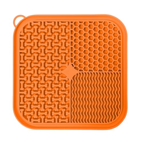 Pasdrucn Schleckmatte Hund mit 1 Silikon Spatel, Schleckmatte Hund 20x20cm, Schleckmatte Katze Gross mit SaugnäPfen, hundezubehör Slow Feeder Hunde Leckmatte für Baden, Fellpflege (Orange) von Pasdrucn