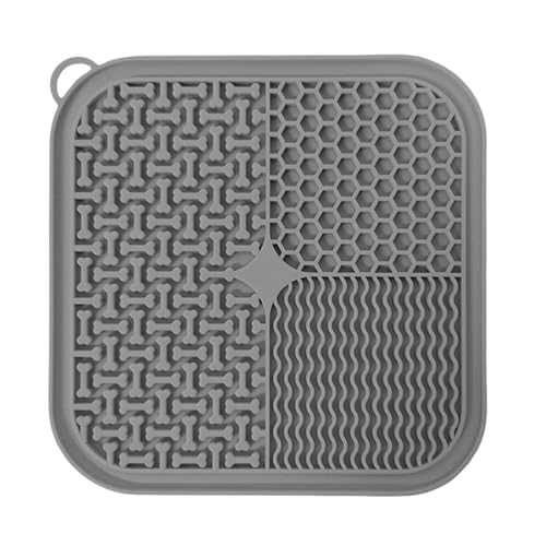 Pasdrucn Schleckmatte Hund mit 1 Silikon Spatel, Schleckmatte Hund 20x20cm, Schleckmatte Katze Gross mit SaugnäPfen, hundezubehör Slow Feeder Hunde Leckmatte für Baden, Fellpflege (grau) von Pasdrucn