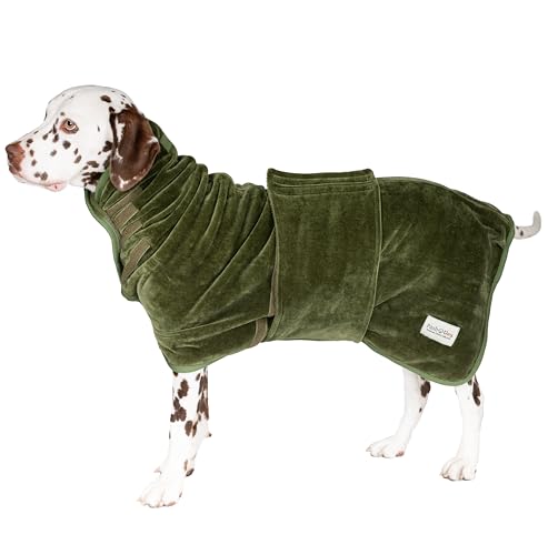 Pash Dog Hundebademantel aus 100% Bio-Baumwolle für Kleine Mittelgroße Große Hunde, Verstellbar mit Klettverschluss, Saugfähig und Schnelltrocknend, 600 Gr/m2 Double Layer Frottee (L, Grün) von Pash