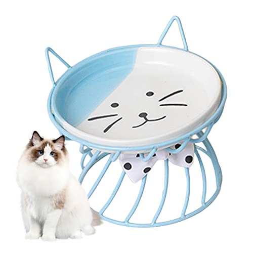 Cat Food Bowl Keramikkatze Schüssel mit Ständer süße Katze Angehobene Fütterungsteller erhöhte Haustierschale für Katzenhundfütterung Schüssel Blau, Keramikkatze Schüssel mit Ständer von Pastoralist