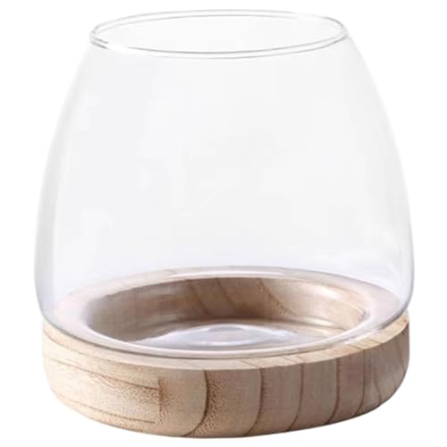 Desktop Fish Bowl Klares Glas, Glasfischschüssel Vase, klarer Fischbowl mit Detachable Holzbasis, Hydroponic Vase für Home Office Desktop Dekor von Pastoralist