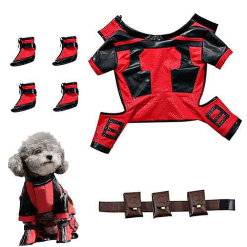 Pastoralist Dogpool-Kostüm für Hunde, 1 Set-Hundepool-Kostüm mit Gürtel und Stiefeln, Superdog-Kostüm für kleine Hunde Halloween Christmas Cosplay (S, 4,5-5 kg) von Pastoralist