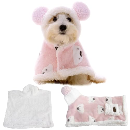 Kleine Hundemäntel für den Winter, warme Koralle Fleece-Hundehundschal mit Kapuze, niedliche, verdickte Hunde Umhangdecke, Hundewintermantel für kleine Hunde (S, 1,5-2,5 kg) von Pastoralist