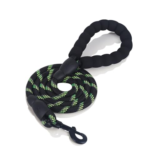 150cm Lange, Stark Reflektierende Hundeleine Mit Bequemem, Rutschfestem Schaumstoffgriff, Metallschnalle, Keine Zug-Trainingsleine Für Mittelgroße Und Große Hunde (Black w/Green) von PatPatPet