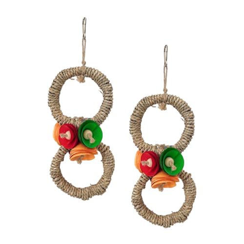 2Pcs Apfel Holz Ring Vogel Schaukel Barsch, Dual Circle Cage Hanging Toys, Vogel Barsch Klettern Spielzeug Steady Natural Birds Hanf Seil Schaukeln Für Wellensittich, Nymphensittiche, Sittiche von PatPatPet