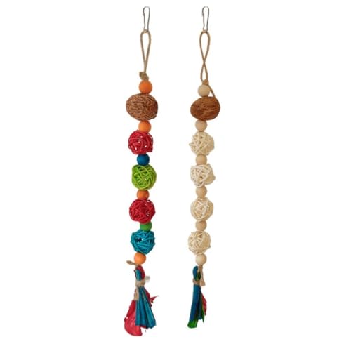2Pcs Vogel Kauspielzeug, Papagei Rattant & Welnut Balls Spieße, hängende Bunte hölzerne Perle Nymphensittiche Schnabel Trimmen für Vogelkäfig von PatPatPet