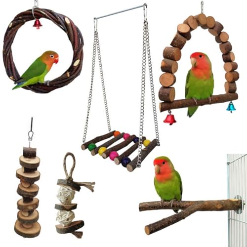 6Pcs Vogel Spielzeug Set Für Papagei, Natürliche Hölzerne Vogelschaukel, Stehende Sitzstange, Ring Swing & Kauspielzeug, Haustier Aktivität Struktur Für Indoor, Outdoor, Klettern, Unterhaltung 6Pcs Vogel Spielzeug Set Für Papagei, Natürliche Hölzerne Vogelschaukel, Stehende Sitzstange, Ring Swing & Kauspielzeug, Haustier Aktivität Struktur Für Indoor, Outdoor, Klettern, Unterhaltung von PatPatPet