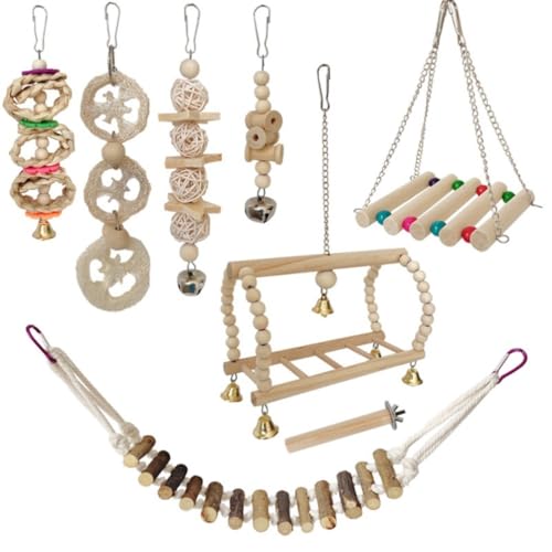 8Pcs Vogel Papagei Schaukel Kauspielzeug Set, Hölzerne Hängende Hängematte Kletterleitern, Haustier Vögel Käfig Spielzeug Für Kleine Sittich Nymphensittich Finken Sittiche Wellensittich Aras Liebe 8Pcs Vogel Papagei Schaukel Kauspielzeug Set, Hölzerne Hängende Hängematte Kletterleitern, Haustier Vögel Käfig Spielzeug Für Kleine Sittich Nymphensittich Finken Sittiche Wellensittich Aras Liebe von PatPatPet
