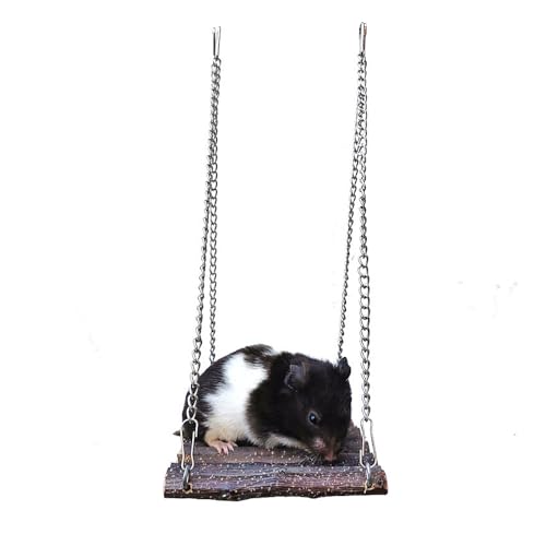 PatPatPet Kleine Holzschaukel Für Hamster, Gleichgewichtsübung, Hängebrett, Käfig, Hängehängematte, Holzbett, Spielplatz Für Hamster (Flach) von PatPatPet
