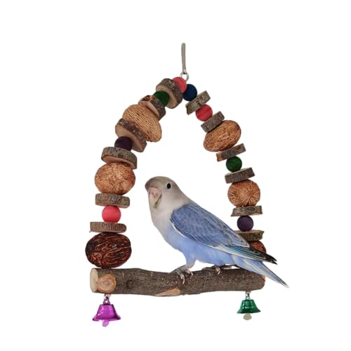 Natürliches Apfel-Holz-Walnuss-Vogelschaukel-Sitzstangen-Papageien-Hängespielzeug, Vogel-Turnhallen-Ständer-Spielzeug, Vogelkäfig-Pick-Kauspielzeug Für Kleine Vögel (B,20 cm) von PatPatPet