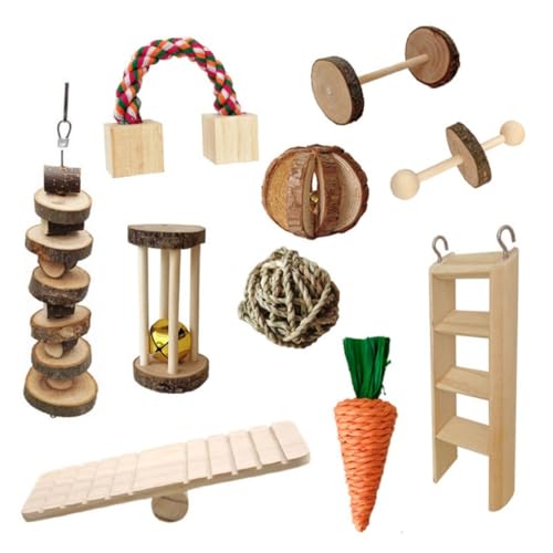 PatPatPet 10Pcs Naturholz Kleintier Kauspielzeug Set, Rennmäuse Hamster Mäuse Ratten Meerschweinchen Chinchillas Kaninchen Zahnpflege Kit von PatPatPet