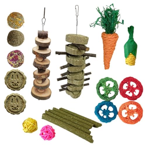 PatPatPet 20 PCS Bunny Chew Toys Set Für Zähne, Natürliche Kaninchen Spielzeug Apfel Holz Gras Timothy Sticks Kauen Und Behandeln Für Meerschweinchen Hamster Chinchillas von PatPatPet