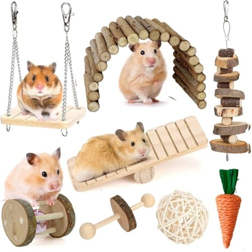 PatPatPet 8pcs Hamster Spielzeug Set, Meerschweinchen Spielzeug Kleintier Kauspielzeug Und Ratte Käfig Zubehör, Chinchillas, Gerbils, Ratten, Kaninchen Nagetiere Zahnpflege von PatPatPet