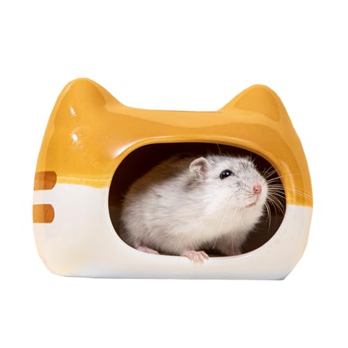 PatPatPet Keramik-Kleintier-Versteckhaus, Tiger-bedrucktes, Cooles Hamsterhaus, Niedliches Kleintier-Haustier, Eichhörnchen, Igel, Chinchilla-Nest, Hamsterkäfig-Zubehör (Groß) von PatPatPet