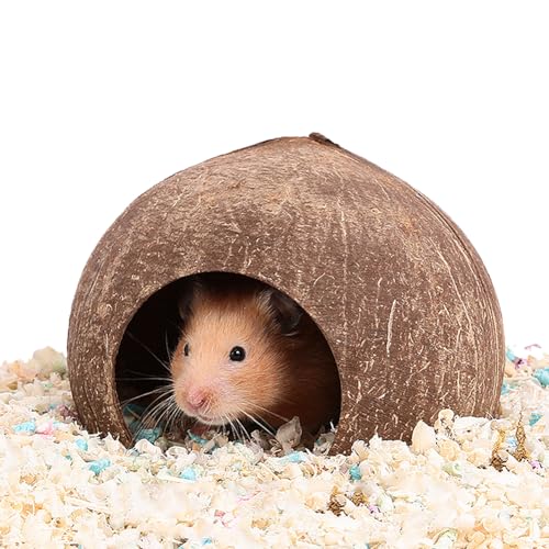 PatPatPet Versteckhaus Aus Kokosnussschalen Für Hamster, Einsiedlerkrebse, Reptilien, Igel, Meerschweinchen, Natürliche Lebensraumkäfigdekoration, Kleintierversteck (Zelt) von PatPatPet