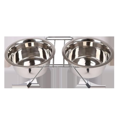 Doppelnapf aus Edelstahl mit Metallablage, ideal für Haustiere, robust und leicht zu reinigen, Futter und Wasser. von Patapalooza