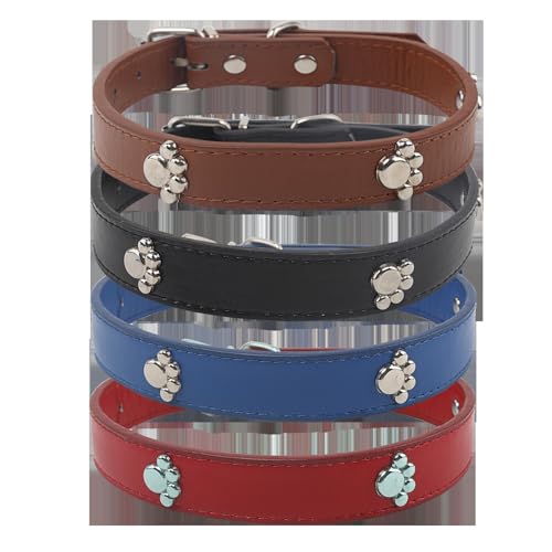 Hundehalsband aus Leder, Pfotenmuster, langlebig, verstellbar, ideal für Spaziergänge und Ausbildung von Haustieren. von Patapalooza