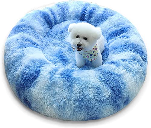Patas Lague Beruhigendes Donut-Hundebett für kleine, mittelgroße und große Hunde, Anti-Angst-Plüsch, weich und gemütlich, Katzenbett, 91,4 cm, wärmendes Haustierbett für Winter und Herbst (Farbverlauf von Patas Lague