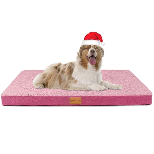 Patas Lague Hundebett für mittelgroße Hunde, 91,4 x 61 cm, orthopädisches Hundebett aus Schaumstoff, mit abnehmbarem waschbarem Bezug, wasserdichte Haustierbett-Matte, Hot Pink von Patas Lague