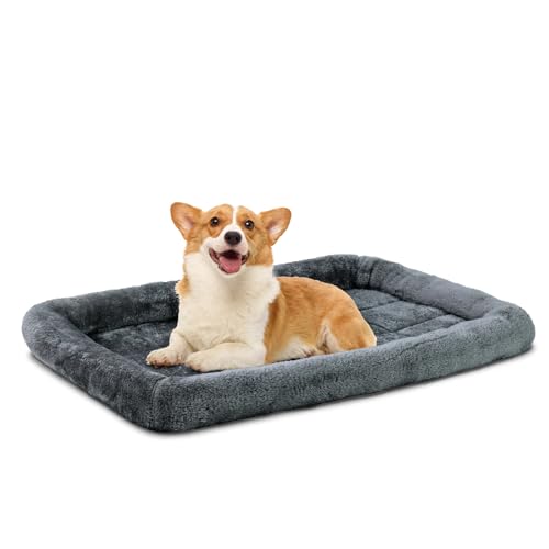 Patas Lague Nackenrolle Hundebett für mittelgroße Hunde, 76,2 x 50,8 cm, weiches Schaumstoff-Hundesofa, Haustierbett, maschinenwaschbar, für mittelgroße Hunderassen, Dunkelgrau von Patas Lague