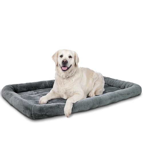 Patas Lague Nackenrolle Hundebett für mittelgroße Hunde, 91,4 x 61 cm, weiches Schaumstoff-Hundesofa, Haustierbett, maschinenwaschbar, ideal für mittelgroße Hunderassen, Dunkelgrau von Patas Lague