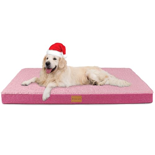 Patas Lague Orthopädisches Hundebett aus Schaumstoff für große Hunde, waschbarer Bezug, rutschfest, wasserdicht, 106,7 x 71,1 cm, Hot Pink von Patas Lague