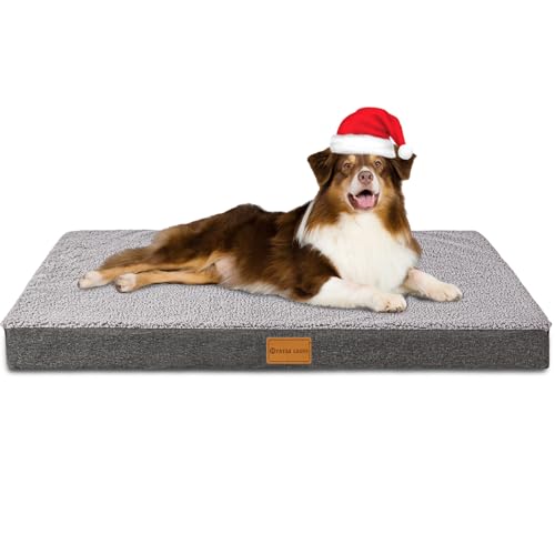 Patas Lague Orthopädisches Hundebett aus Schaumstoff für mittelgroße Hunde, waschbarer Bezug, rutschfest, wasserdicht, 91,4 x 61 cm, Grau von Patas Lague