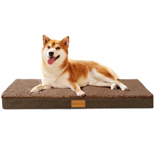Patas Lague Orthopädisches Hundebett für große Hunde, weich, bequem, wasserdicht, Eierkisten-Schaumstoff, mittlere Haustierbett-Matte mit abnehmbarem, waschbarem Bezug, 91,4 x 61 cm, Braun Patas Lague Orthopädisches Hundebett für große Hunde, weich, bequem, wasserdicht, Eierkisten-Schaumstoff, mittlere Haustierbett-Matte mit abnehmbarem, waschbarem Bezug, 91,4 x 61 cm, Braun von Patas Lague