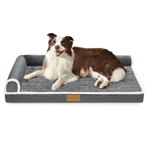 Patas Lague Orthopädisches XXL-Hundebett für extra große Hunde, wasserdicht, bequem, L-förmig, groß, rutschfest, weich, warm, Haustiersofa, Schlafmatte mit abnehmbarem, waschbarem Bezug, Grau Patas Lague Orthopädisches XXL-Hundebett für extra große Hunde, wasserdicht, bequem, L-förmig, groß, rutschfest, weich, warm, Haustiersofa, Schlafmatte mit abnehmbarem, waschbarem Bezug, Grau von Patas Lague