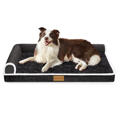 Patas Lague Orthopädisches XXL-Hundebett für extra große Hunde, wasserdicht, bequem, L-förmig, groß, rutschfest, weich, warm, Haustiersofa, Schlafmatte mit abnehmbarem, waschbarem Bezug, Schwarz Patas Lague Orthopädisches XXL-Hundebett für extra große Hunde, wasserdicht, bequem, L-förmig, groß, rutschfest, weich, warm, Haustiersofa, Schlafmatte mit abnehmbarem, waschbarem Bezug, Schwarz von Patas Lague