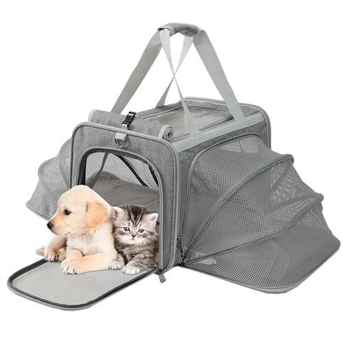 PATAZONE Tragetasche für kleine Hunde, Katzen, 2 Seiten, erweiterbar, Hase, Kleintiere, Reisen, Outdoor, Tragetasche (Grau 2) von Patazone