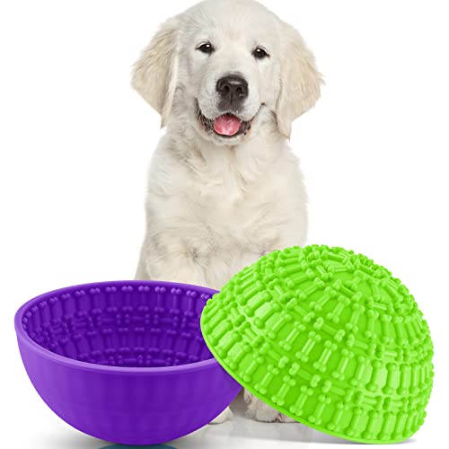 2 Stück Silikon-Futternapf für Hunde und Lecke, interaktiv, für Hunde, langsame Futternäpfe zur Vermeidung von Erstickungen, Angstlinderung, Wackeln oder Bleiben (grün, lila, knochenfarben) von Patelai