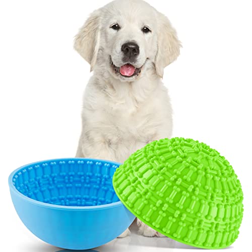 2 Stück Silikon-Futternapf für Hunde und Lecke, interaktiv, für Hunde, langsame Futternäpfe zur Vermeidung von Erstickungen, Angstlinderung, Wackeln oder Bleiben (grüner und blauer Knochen) von Patelai