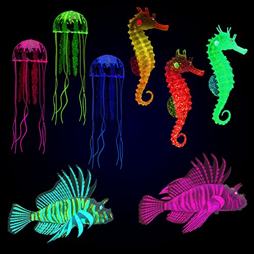 8 Stück leuchtende Aquarium-Dekorationen, künstliche Fische, leuchtende Quallen, künstliche Quallen, Aquarium, fluoreszierende Löwenfische, Silikon, Aquarium-Dekoration (traumhafte Farbe) von Patelai