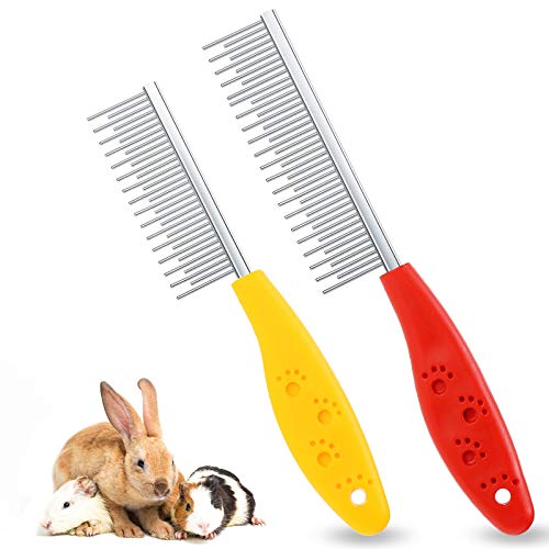 Patelai 2 Stück Haustier-Haarkamm für kleine Haustiere, Fellpflege, Edelstahl, lange und kurze Zähne, Kamm für kleine Hunde, Katzen, Tiere, Kaninchen, Hamster, Meerschweinchen, Rot und Gelb von Patelai