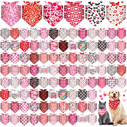 Paterr 100 Stück Hundehalstücher, Großpackung, Valentinstag, Haustiertaschentuch, weich, dreieckig, niedliches Halstuch, verstellbar, waschbar, Haustier-Schal, Kostümzubehör für kleine, mittelgroße von Paterr