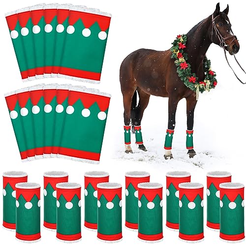 Paterr 12 Stück Weihnachtspferd-Beinbandagen Kunstfell Polyester Stehbandagen für Pferde Schafe Beinwickel Beinwickel für Pferde Weihnachten Party Paraden Supplies (Elfen-Stil) von Paterr