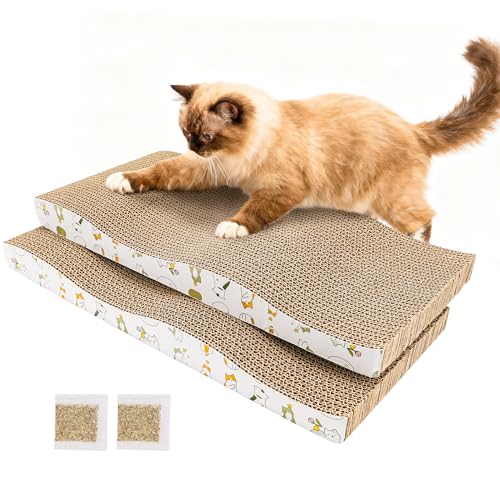 PatiencET 2 Pack Katzenkratzmatte, gewellter Karton Katzenkratzer mit Katzenminze, Kratzbrett für kleine mittelgroße Katzen, Kätzchen, schützt Möbel & Couch von PatiencET