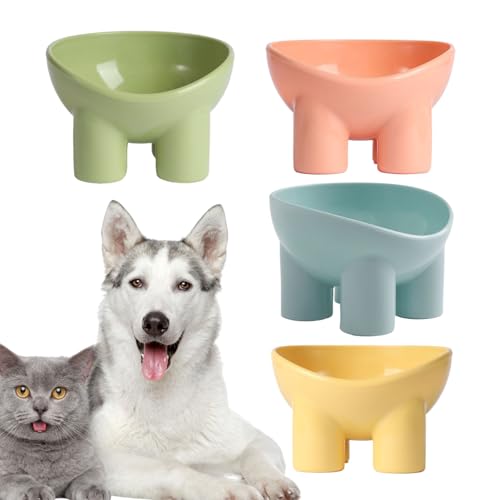 Patifirst Katzenschalen für Innenhüter, Katzengerichte für Essen,Elefantenbein Katzenschalen 4 Stück Nackenschutz Futter Schüssel | Erhöhte Snackplatte schräger Hundefutter für Wasser von Patifirst