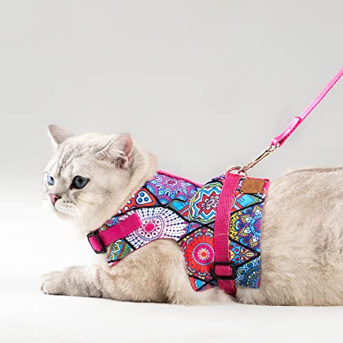 Patipatron Katzengeschirr und Leine, ausbruchsicher, verstellbares Kätzchengeschirr für große/mittel/kleine Katzen, Spazierengehen, Reisen, Haustiersicheres Geschirr (Ethnic Pink, Größe XS) von Patipatron