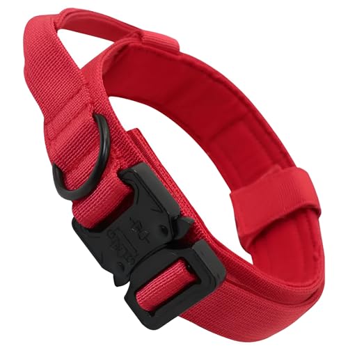 Hundehalsband, Hundehalsband, Taktisches Halsband für große Hunde, Ausbildungshalsband für mittelgroße und große Hunde, Hundehalsband, breites Halsband, robustes Halsband (Rot, M) von Patitas Shop