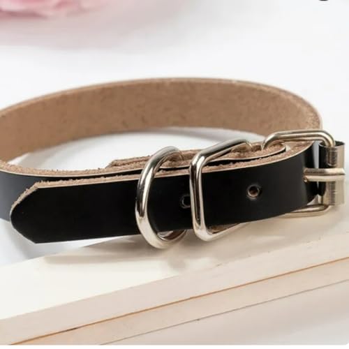 Hundehalsband aus Leder, breites und dickes Halsband, verstellbares Hundehalsband für kleine, mittlere und große Hunde (L, Schwarz) von Patitas Shop