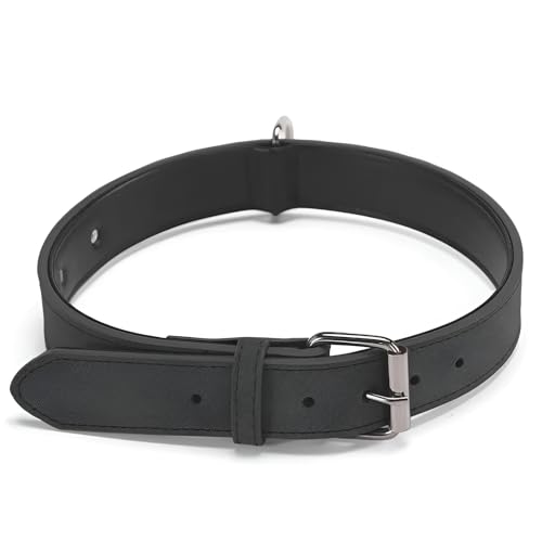 Hundehalsband aus Leder, breites und dickes Halsband mit weicher Polsterung, verstellbares Hundehalsband für kleine, mittlere und große Hunde (Schwarz, S) von Patitas Shop