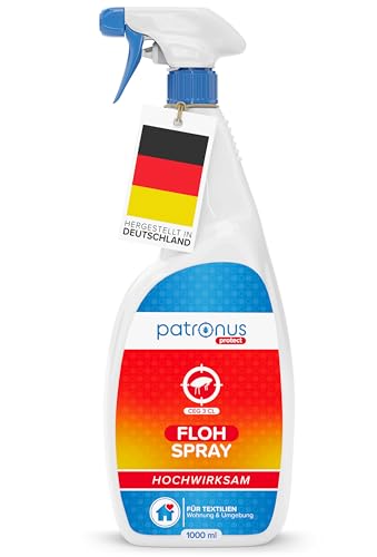Patronus Floh-Spray für Wohnung & Umgebung 1000 ml - effektives Abwehr-Mittel gegen Flöhe mit Sofortschutz - mit dezentem Eukalyptus/-Zitrusduft - hochwirksam & laborgeprüft von Patronus