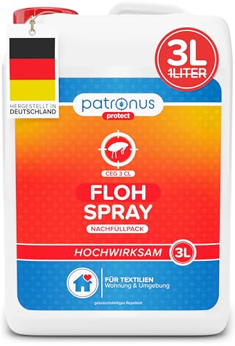 Patronus Floh-Spray für Wohnung & Umgebung 3 Liter - effektives Abwehr-Mittel gegen Flöhe mit Sofortschutz - mit dezentem Eukalyptus/-Zitrusduft - hochwirksam & laborgeprüft von Patronus