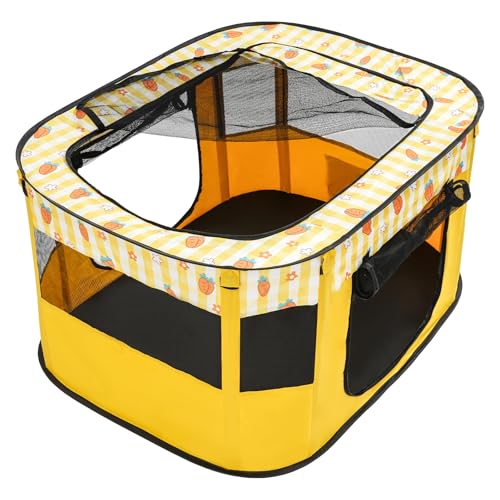 Faltbares Haustierzelt mit Mesh 110 × 85 × 58cm Laufstall für Welpen Laufstall Hund Katzengehege Kleintierlaufstall (Gelb) von PattenlLevi