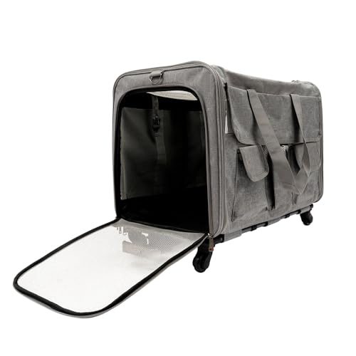 Transporttasche für Katze mit Rollen Max.17.5kg,60 x 38 x 41cm Katzentragetasche Oxford-Stoff Katzentransportbox Hundetragetasche mit Rädern Katzen Transportboxen (Grau) von PattenlLevi