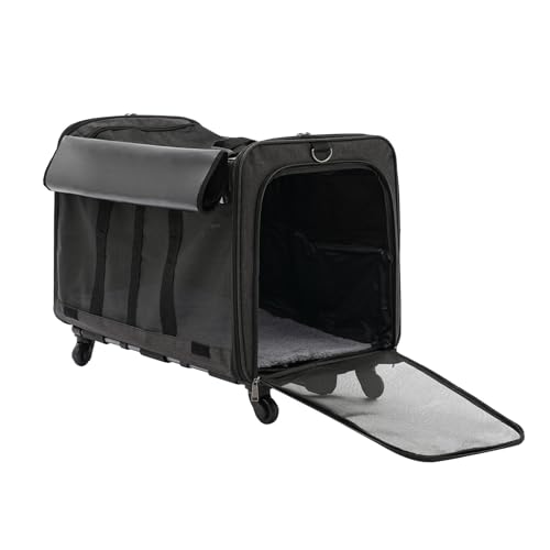 Transporttasche für Katze mit Rollen Max.17.5kg,60 x 38 x 41cm Katzentragetasche Oxford-Stoff Katzentransportbox Hundetragetasche mit Rädern Katzen Transportboxen (Schwarz) von PattenlLevi