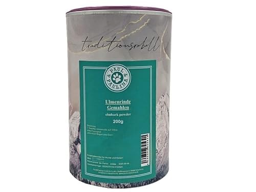 Paul & Paulina Ulmenrinde gemahlen 200g elmbark Powder I Einzelfuttermittel für Hunde und Katzen I für die innere und äußere Anwendung von Paul & Paulina